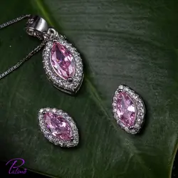 نیم ست نقره صورتی کد H2086 با روکش طلای سفید