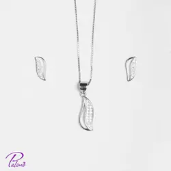 نیم ست نقره موج کد H2077 با روکش طلای سفید