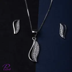 نیم ست نقره موج کد H2077 با روکش طلای سفید