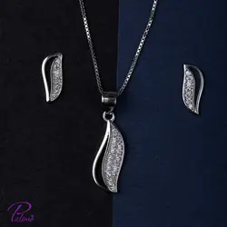 نیم ست نقره موج کد H2077 با روکش طلای سفید