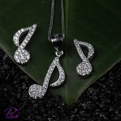 نیم ست نقره نت چنگ کد H2091 با روکش طلای سفید