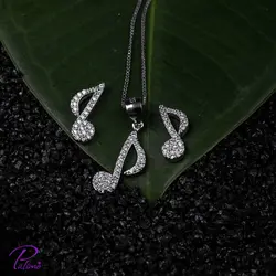 نیم ست نقره نت چنگ کد H2091 با روکش طلای سفید