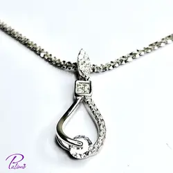 نیم ست نقره اشک نگین دار کد H2109 با روکش طلای سفید با زنجیر
