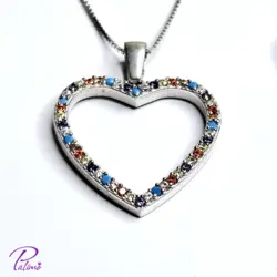 نیم ست نقره قلب رنگی کد H2114 با روکش طلای سفید با زنجیر