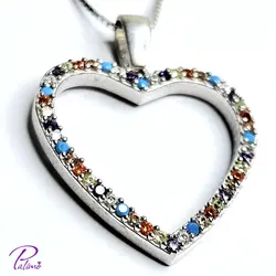 نیم ست نقره قلب رنگی کد H2114 با روکش طلای سفید با زنجیر