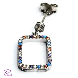 نیم ست نقره مستطیل رنگی کد H2115 با روکش طلای سفید با زنجیر