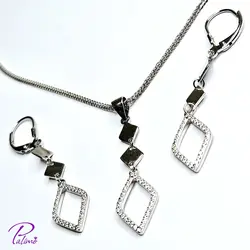 نیم ست نقره لوزی کد H2116 با روکش طلای سفید با زنجیر