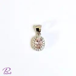 پلاک نقره بیضی صورتی کد P2090 با روکش طلا سفید