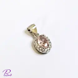 پلاک نقره بیضی صورتی کد P2090 با روکش طلا سفید