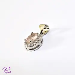 پلاک نقره بیضی صورتی کد P2090 با روکش طلا سفید