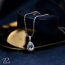گردنبند نقره الماس آبی کد N2125 با روکش طلای سفید
