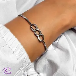 دستبند نقره سه حلقه کد B2099 با روکش طلای سفید