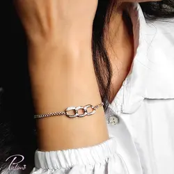 دستبند نقره سه حلقه کد B2099 با روکش طلای سفید