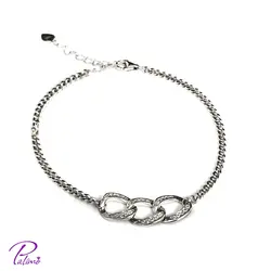 دستبند نقره سه حلقه کد B2099 با روکش طلای سفید