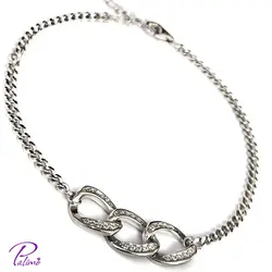 دستبند نقره سه حلقه کد B2099 با روکش طلای سفید