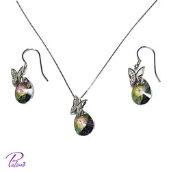 نیم ست نقره سواروسکی پروانه کد H2127 با روکش طلای سفید با زنجیر