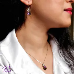 نیم ست نقره سواروسکی پروانه کد H2127 با روکش طلای سفید با زنجیر