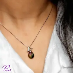 نیم ست نقره سواروسکی پروانه کد H2127 با روکش طلای سفید با زنجیر