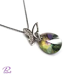 نیم ست نقره سواروسکی پروانه کد H2127 با روکش طلای سفید با زنجیر