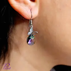 نیم ست نقره سواروسکی پروانه کد H2127 با روکش طلای سفید با زنجیر