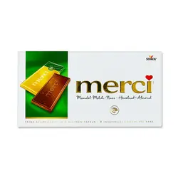 شکلات تخته ای مرسی با مغز بادام و فندق (merci) 100 گرم