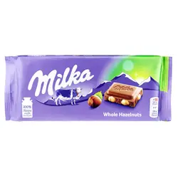 شکلات تخته ای با تکه های فندق کامل میلکا (milka) 90 گرمی