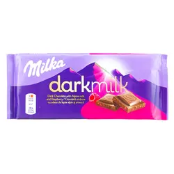 شکلات تخته ای تلخ با تکه های تمشک میلکا (milka) 85 گرمی