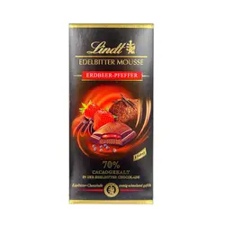شکلات تخته ای تلخ 70 درصد با کرم توت فرنگی و فلفل سیاه پرمیوم لینت (lindt) 150 گرمی
