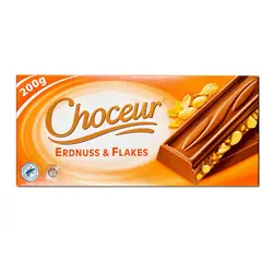 شکلات تخته ای چوکور با مغز بادام زمینی و کورن فلکس (choceur) 200 گرم