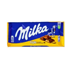 شکلات تخته ای میلکا مدل تریپل کارامل (milka) 90 گرم