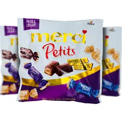 شکلات با مغز کرم شیری مرسی پاکتی (merci) 125 گرم