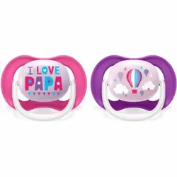 پستانک الترا ایر اونت دو عددی 6 تا 18 طرح بالن و پاپا صورتی Philips Avent