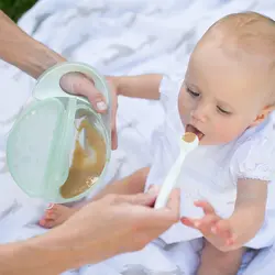 ظرف غذاخوری درب دار دو قسمتی همراه با قاشق dr browns