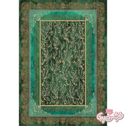 فرش ابریشم طرح دستبافت باغ پرندگان سبز کرم کد ۵۰۸۹parnacarpet