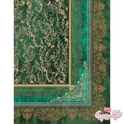 فرش ابریشم طرح دستبافت باغ پرندگان سبز کرم کد ۵۰۸۹parnacarpet