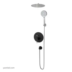 لوازم (متعلقات) حمام کی دبلیو سی مدل زو مشکی تیپ 3 با سردوش استیل 25cm یونیورسال