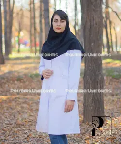 پالمیرا- روپوش پزشکی سفید زنانه مروارید (دکمه مخفی)