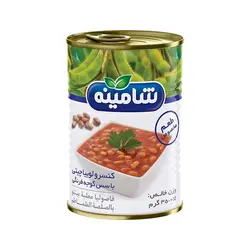 کنسرو لوبیا چیتی با سس گوجه فرنگی آسان بازشو شامینه 350 گرم