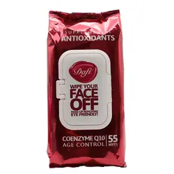 دستمال مرطوب پاک کننده آرایش چشم و صورت آنتی اکسیدان حاوی کیوتن دافی 55 عددی کد 9398