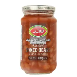کنسرو خوراک لوبیا چیتی در سس مخصوص شیشه سحر 380 گرم