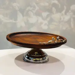 DANARK HOME دانارک هوم  چوب و بلوط گل برنجی سینی بزرگ پایه دار 5200