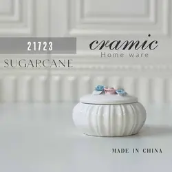 FUTIAN فوتین   قندان چینی سفید 3 گل رنگی بزرگ 21723