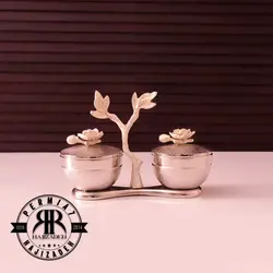RAFI رافی دکوراتیو الیاژ  قندان 2 قلو گل نقره ای  400430-SILVER