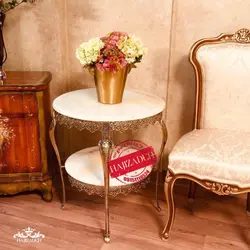 اپادانا میز خاطره 2 طبقه برنجی قطر  50×60 A303