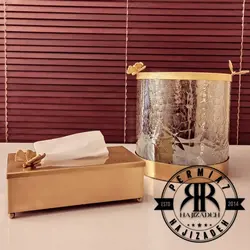 سالینو سطل و دستمال انتیک پروانه استوانه شیشه ترک طلایی انتیک  416B