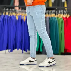 شلوار لی پنبه پر آبی روشن کد 2003