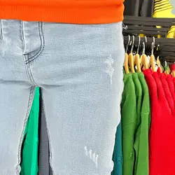 شلوار لی پنبه پر آبی روشن کد 2003