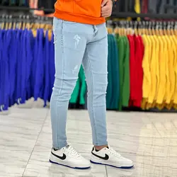 شلوار لی پنبه پر آبی روشن کد 2003