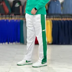 شلوار اسلش بگ سفید نوار سبز کد 50024