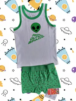 ست ( لباس زیر ) شورت و رکابی پسرانه برند ایموجی emoji طرح موجود فضایی - پیرجمه